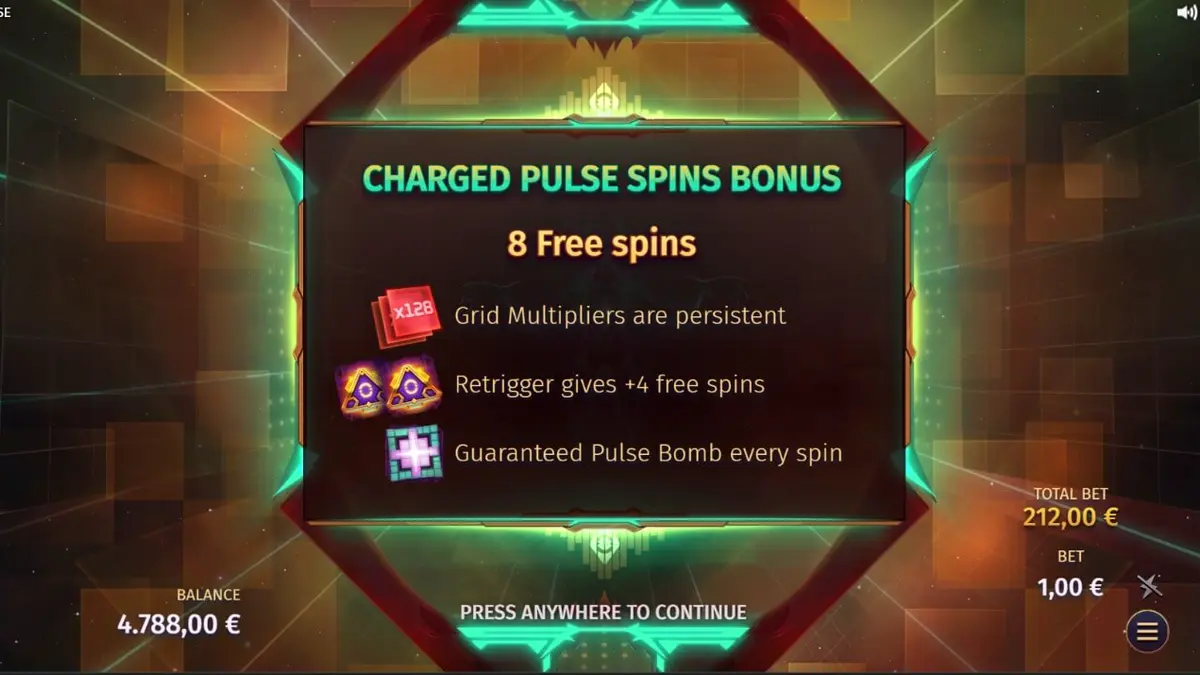 Tampilan visual grid 7x7 pada slot Phantom Pulse dengan elemen kosmik dan futuristik.